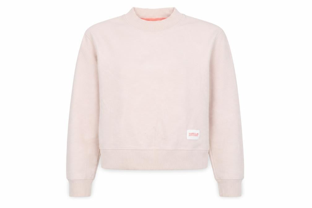Front view of Barbour International women’s beige, size UK 8, pullover sweatshirt