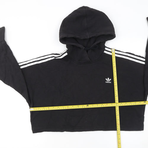 Adidas Womens Black Cropped Hoodie Size 8 Cotton 3-Stripes Logo