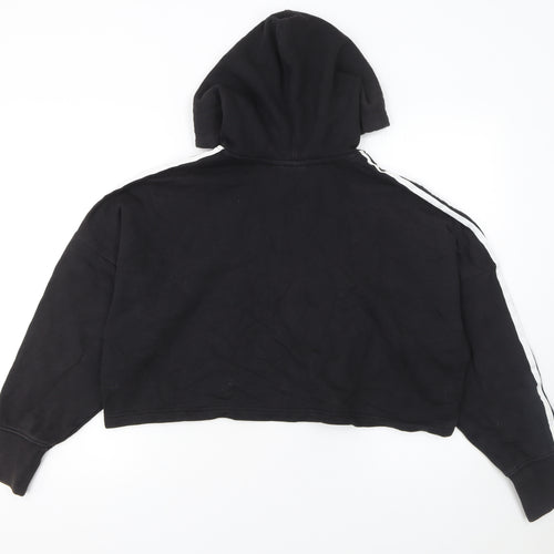 Adidas Womens Black Cropped Hoodie Size 8 Cotton 3-Stripes Logo