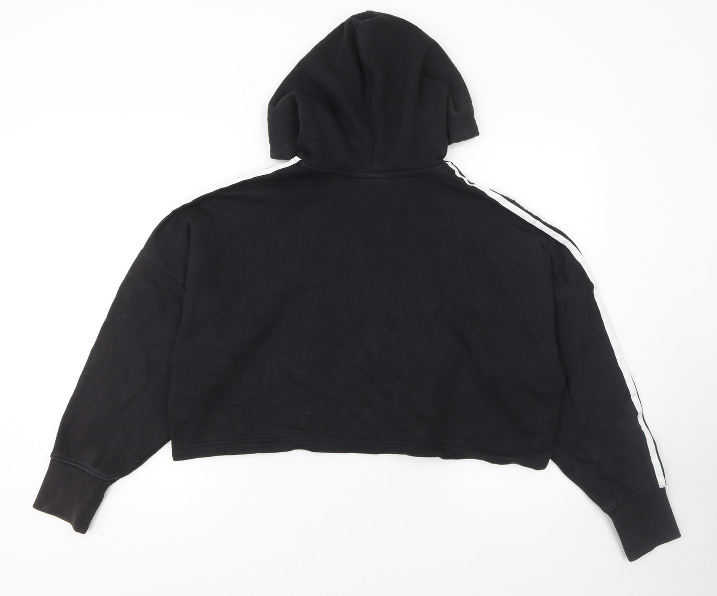 Adidas Womens Black Cropped Hoodie Size 8 Cotton 3-Stripes Logo