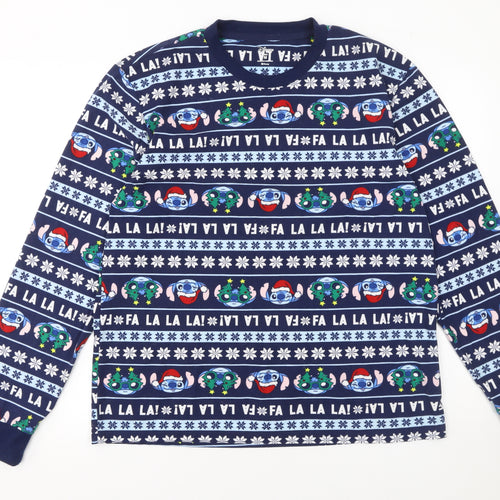 Disney Lilo & Stitch Men's Blue Christmas Cotton Pyjama Top M