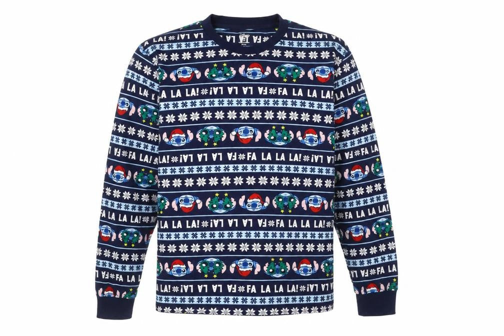Disney Lilo & Stitch Men's Blue Christmas Cotton Pyjama Top M