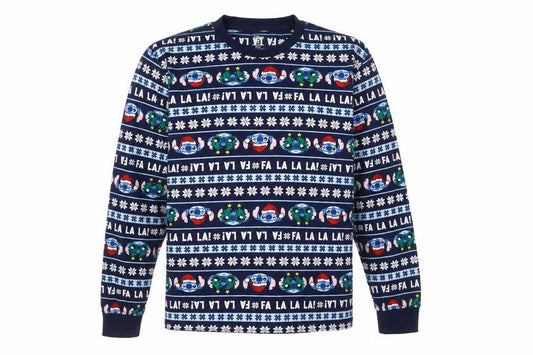 Disney Lilo & Stitch Men's Blue Christmas Cotton Pyjama Top M