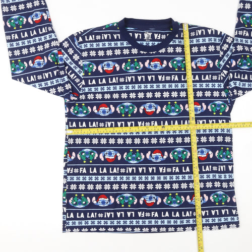 Disney Lilo & Stitch Men's Blue Christmas Cotton Pyjama Top M
