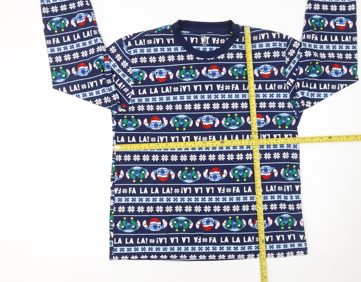 Disney Lilo & Stitch Men's Blue Christmas Cotton Pyjama Top M