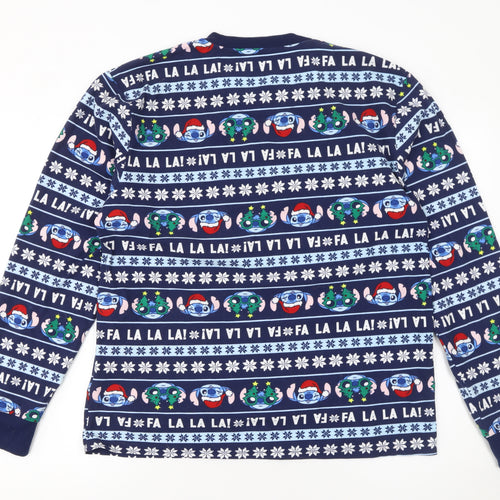 Disney Lilo & Stitch Men's Blue Christmas Cotton Pyjama Top M