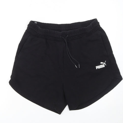 Puma Women’s Black L Sweat Shorts Drawstring Cotton Blend Activewear