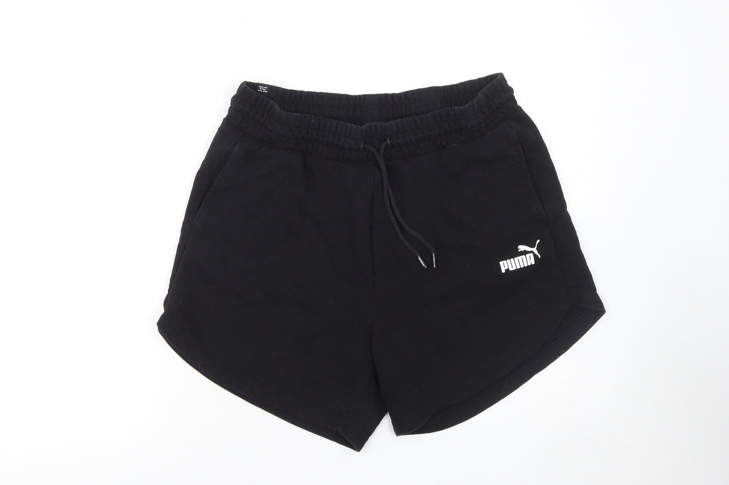 Puma Women’s Black L Sweat Shorts Drawstring Cotton Blend Activewear