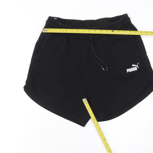 Puma Women’s Black L Sweat Shorts Drawstring Cotton Blend Activewear