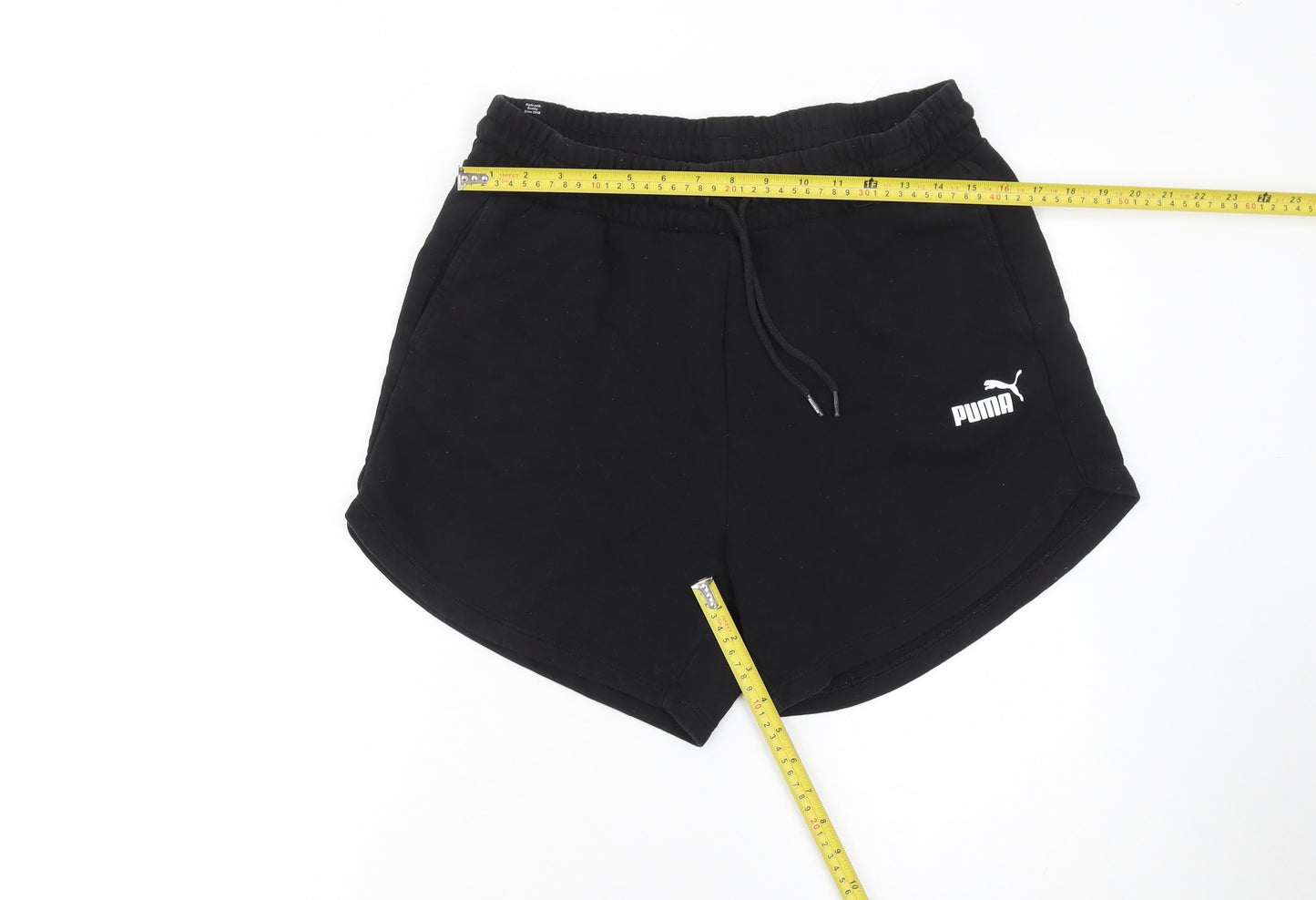 Puma Women’s Black L Sweat Shorts Drawstring Cotton Blend Activewear