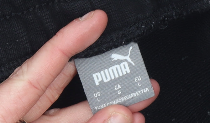 Puma Women’s Black L Sweat Shorts Drawstring Cotton Blend Activewear