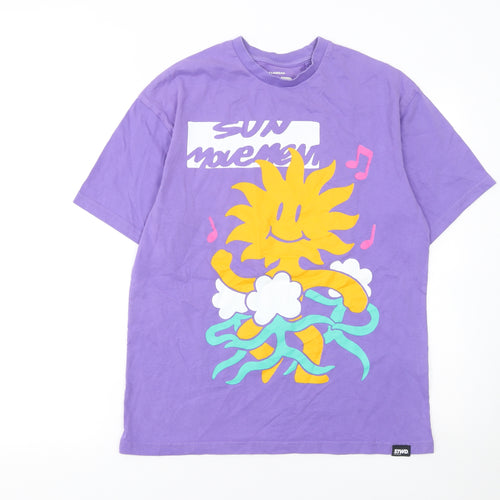 Pull & Bear STWD Men’s Purple Graphic Cotton T-Shirt Size S