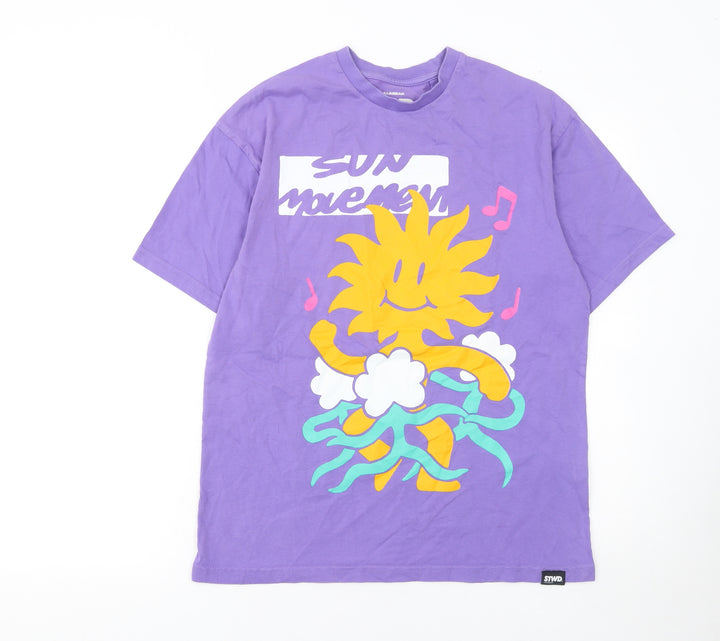 Pull & Bear STWD Men’s Purple Graphic Cotton T-Shirt Size S