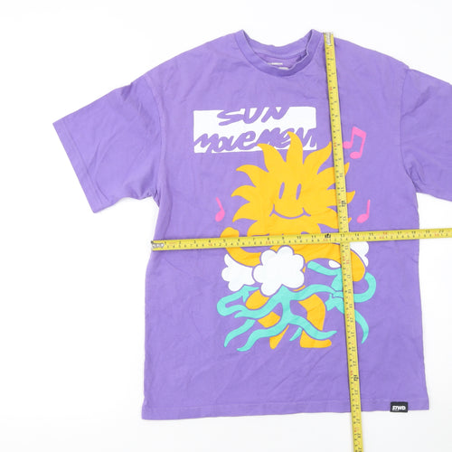 Pull & Bear STWD Men’s Purple Graphic Cotton T-Shirt Size S