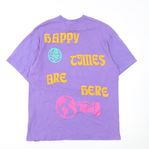 Pull & Bear STWD Men’s Purple Graphic Cotton T-Shirt Size S