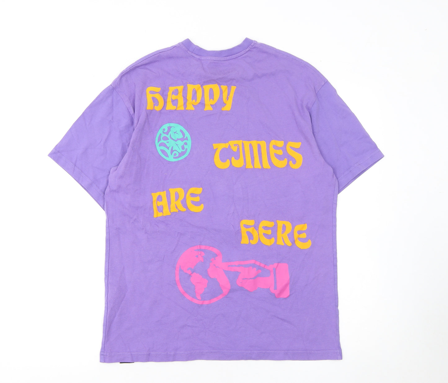 Pull & Bear STWD Men’s Purple Graphic Cotton T-Shirt Size S