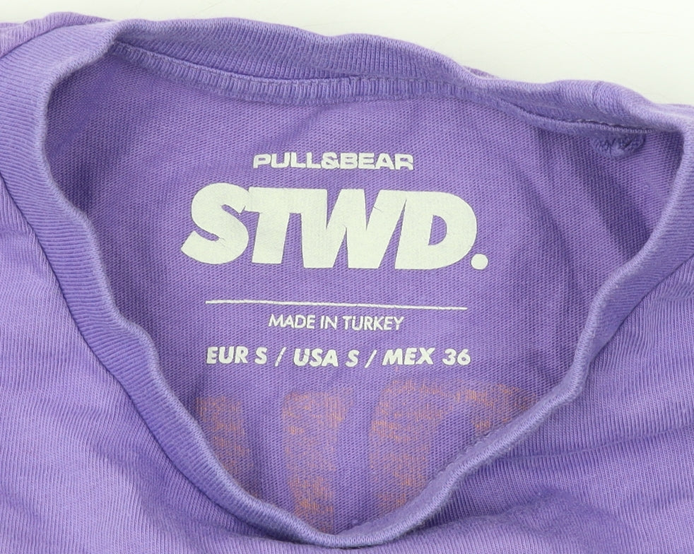 Pull & Bear STWD Men’s Purple Graphic Cotton T-Shirt Size S