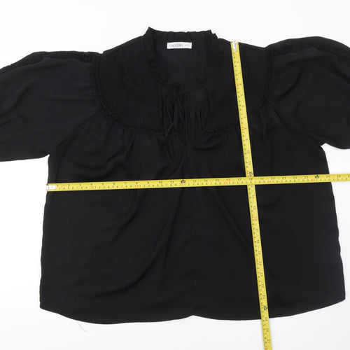 Gallery Womens Black XL Tunic Blouse Puff Sleeve High Neck