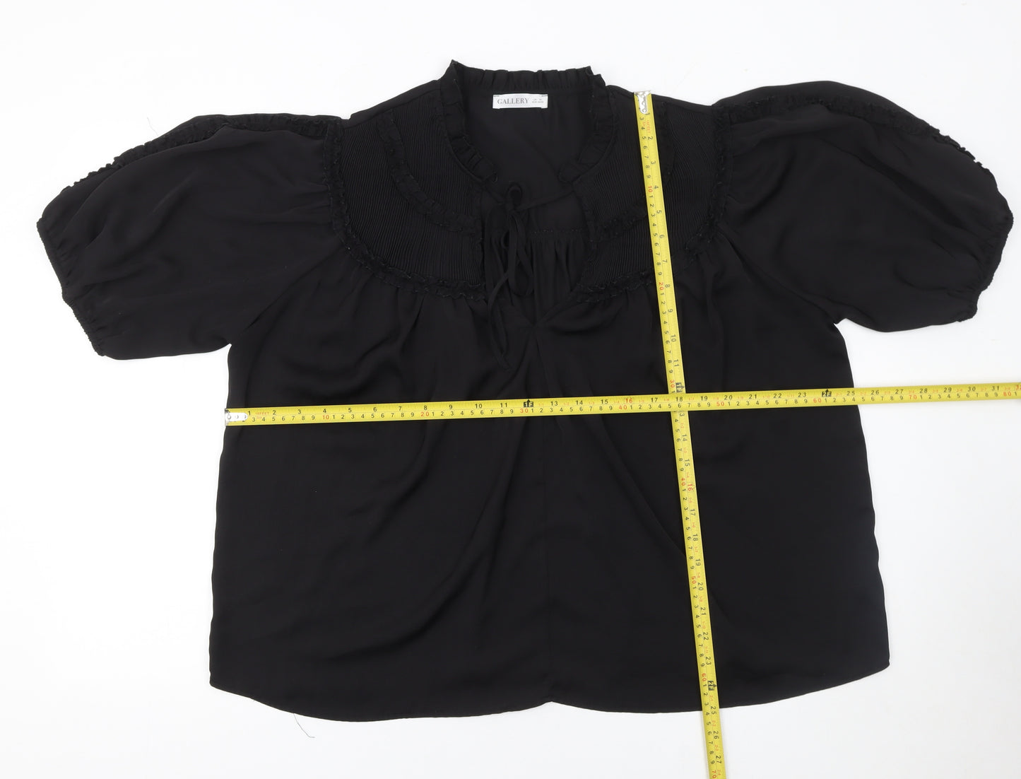 Gallery Womens Black XL Tunic Blouse Puff Sleeve High Neck