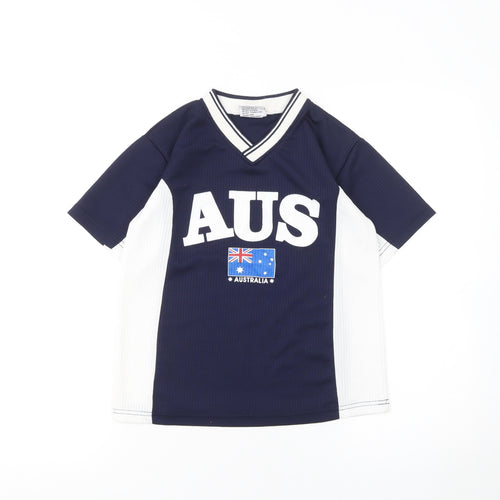 Australia Roo Boys Blue White V-Neck Jersey Activewear T-Shirt Size 10 Years