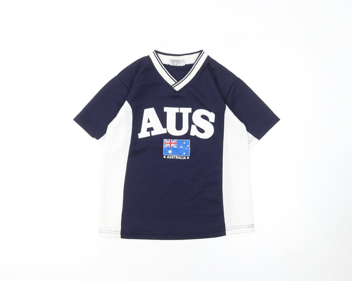 Australia Roo Boys Blue White V-Neck Jersey Activewear T-Shirt Size 10 Years