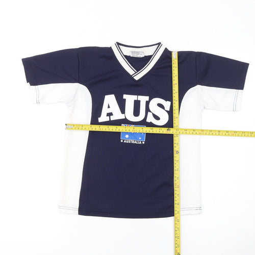 Australia Roo Boys Blue White V-Neck Jersey Activewear T-Shirt Size 10 Years