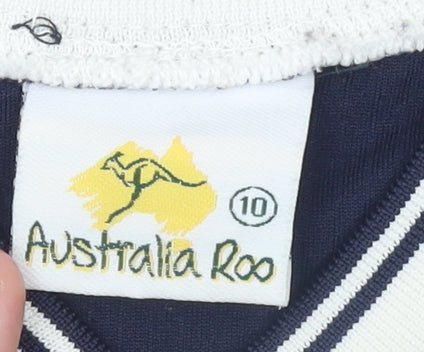 Australia Roo Boys Blue White V-Neck Jersey Activewear T-Shirt Size 10 Years