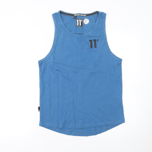 11 Degrees Men's Blue Sleeveless Slim Fit Cotton T-Shirt S