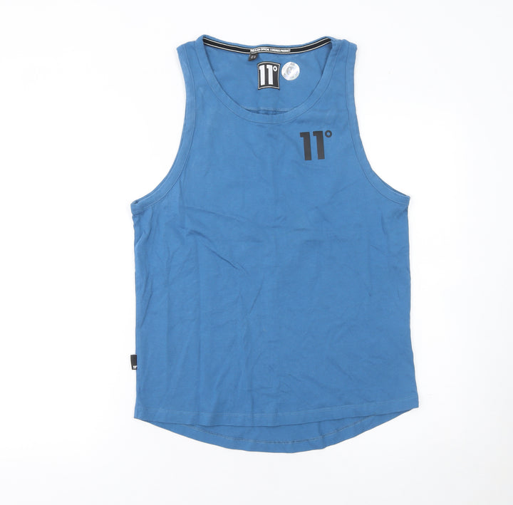11 Degrees Men's Blue Sleeveless Slim Fit Cotton T-Shirt S