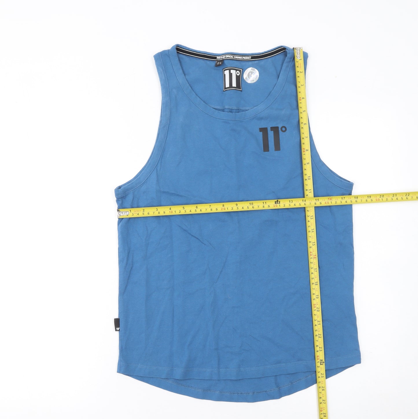 11 Degrees Men's Blue Sleeveless Slim Fit Cotton T-Shirt S