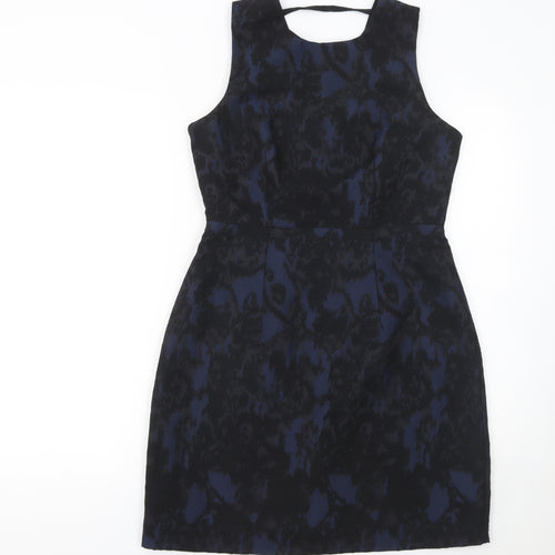 H&M Women’s Blue Jacquard Sheath Knee Length Dress Size 10