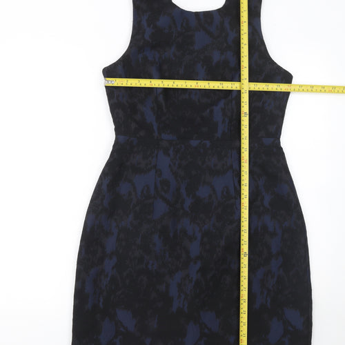 H&M Women’s Blue Jacquard Sheath Knee Length Dress Size 10