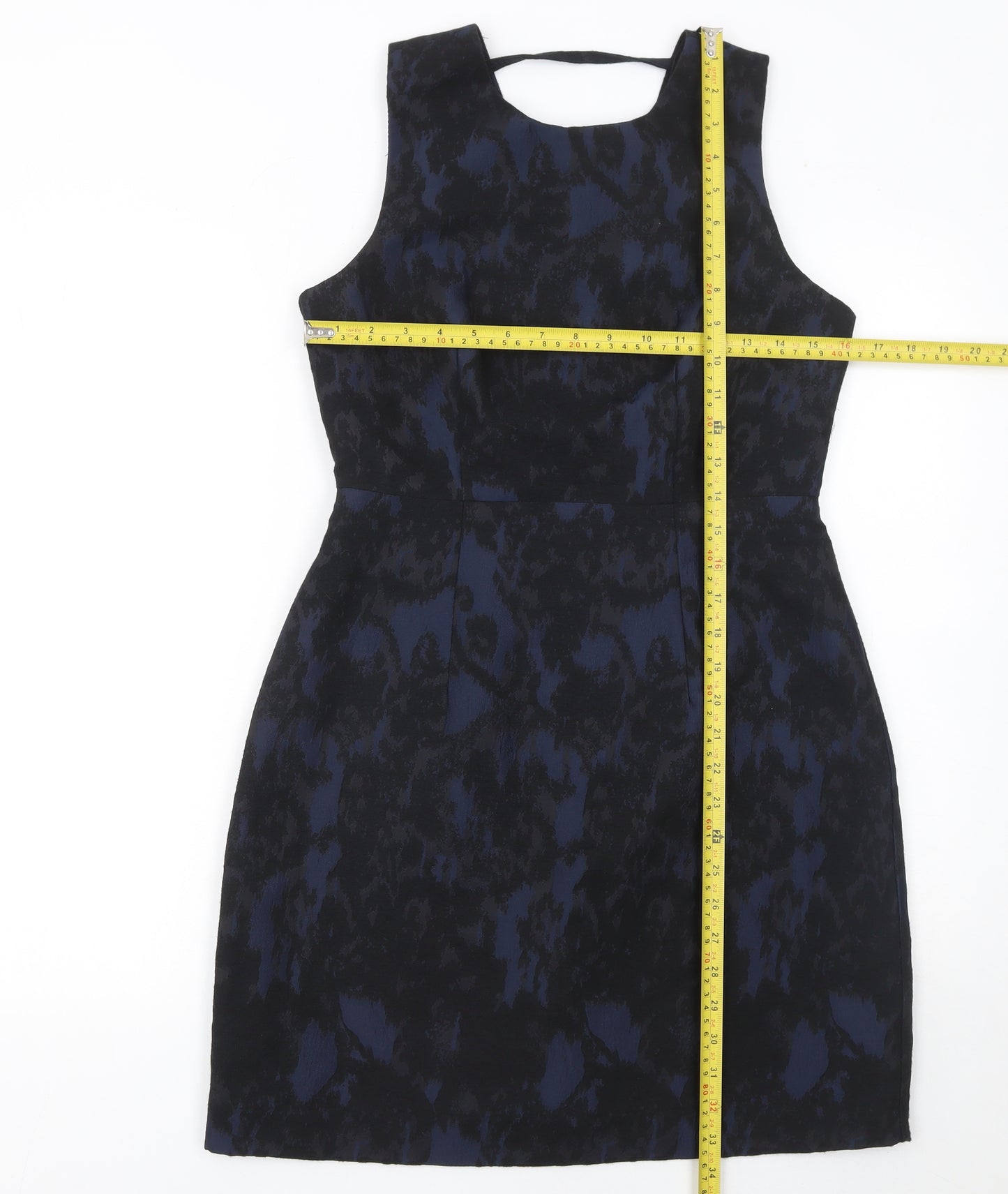 H&M Women’s Blue Jacquard Sheath Knee Length Dress Size 10