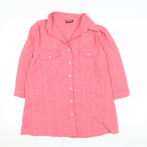 Queensway Womens Pink 3/4 Sleeve Button-Up Shirt Size 14
