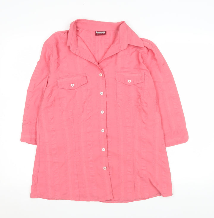 Queensway Womens Pink 3/4 Sleeve Button-Up Shirt Size 14