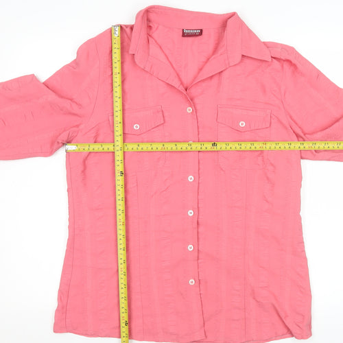 Queensway Womens Pink 3/4 Sleeve Button-Up Shirt Size 14
