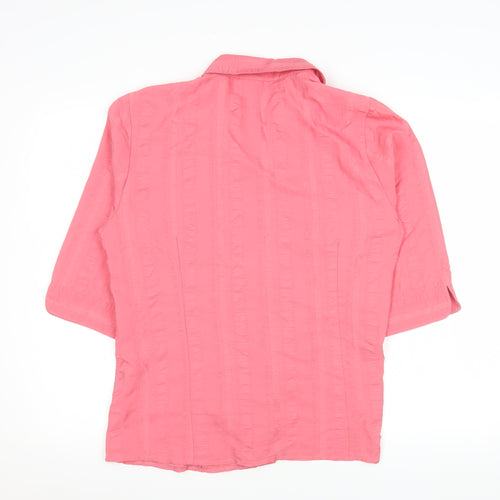 Queensway Womens Pink 3/4 Sleeve Button-Up Shirt Size 14