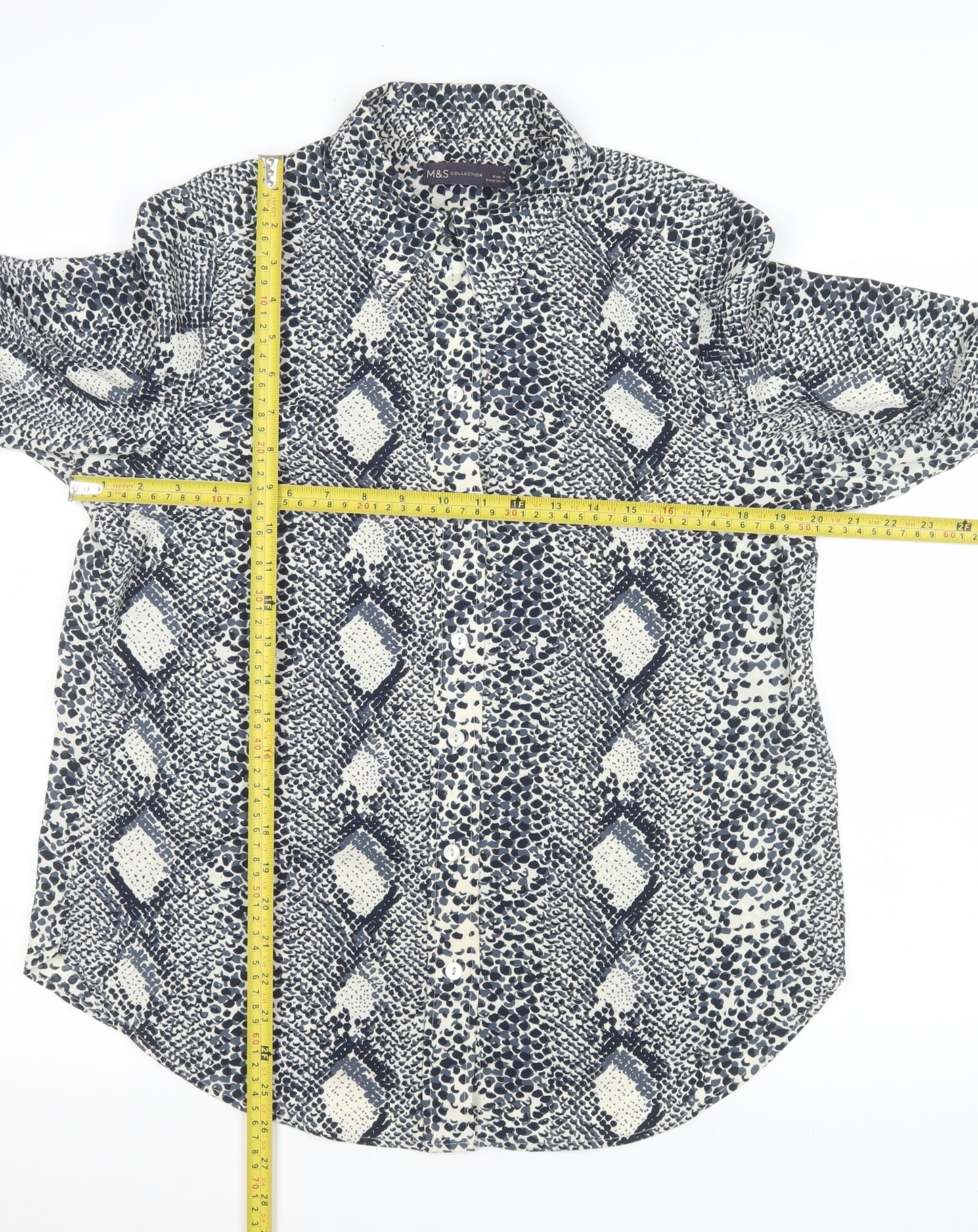 Marks and Spencer Womens Blue Animal Print Button-Up Shirt Size 12