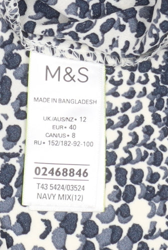 Marks and Spencer Womens Blue Animal Print Button-Up Shirt Size 12