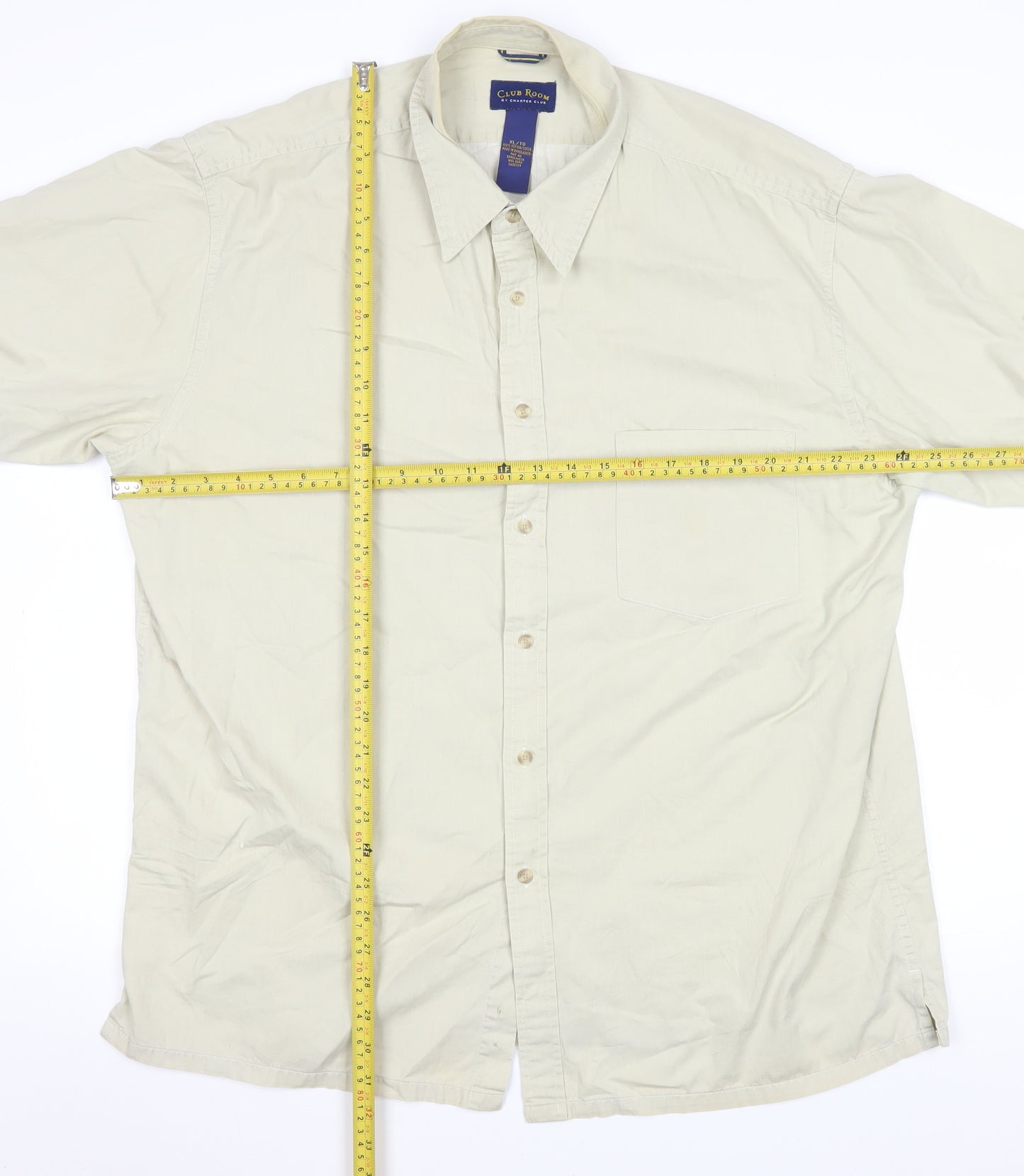 Club Room Men Beige XL Short Sleeve Cotton Button-Up Shirt