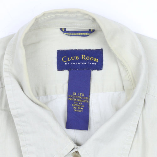 Club Room Men Beige XL Short Sleeve Cotton Button-Up Shirt