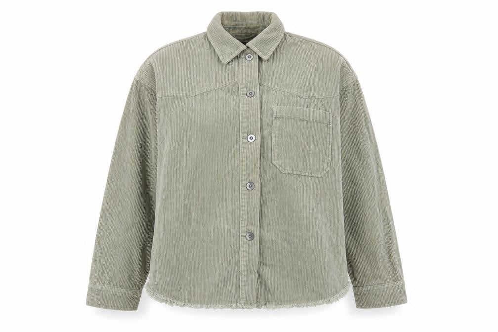 Front view of Zara Women’s Green Corduroy Button-Up Jacket XS