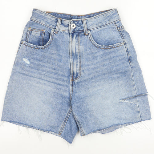 Stradivarius Womens Blue High Rise Cut-Off Denim Shorts Size 8