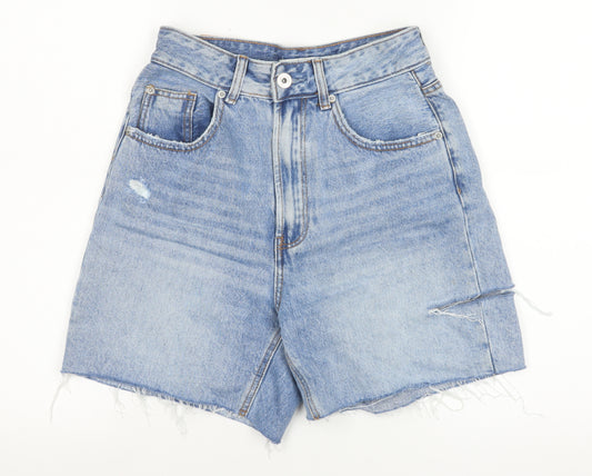 Stradivarius Womens Blue High Rise Cut-Off Denim Shorts Size 8