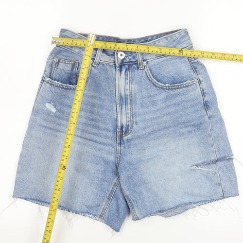 Stradivarius Womens Blue High Rise Cut-Off Denim Shorts Size 8