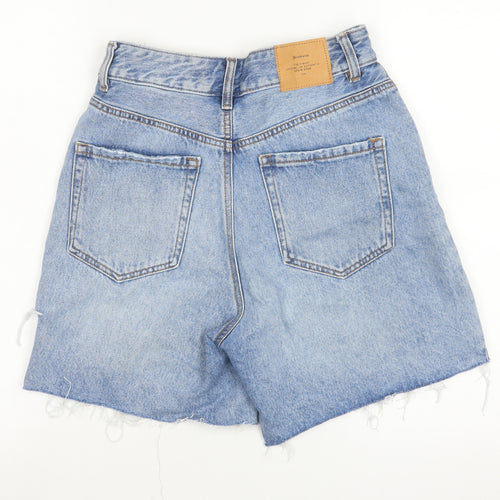 Stradivarius Womens Blue High Rise Cut-Off Denim Shorts Size 8