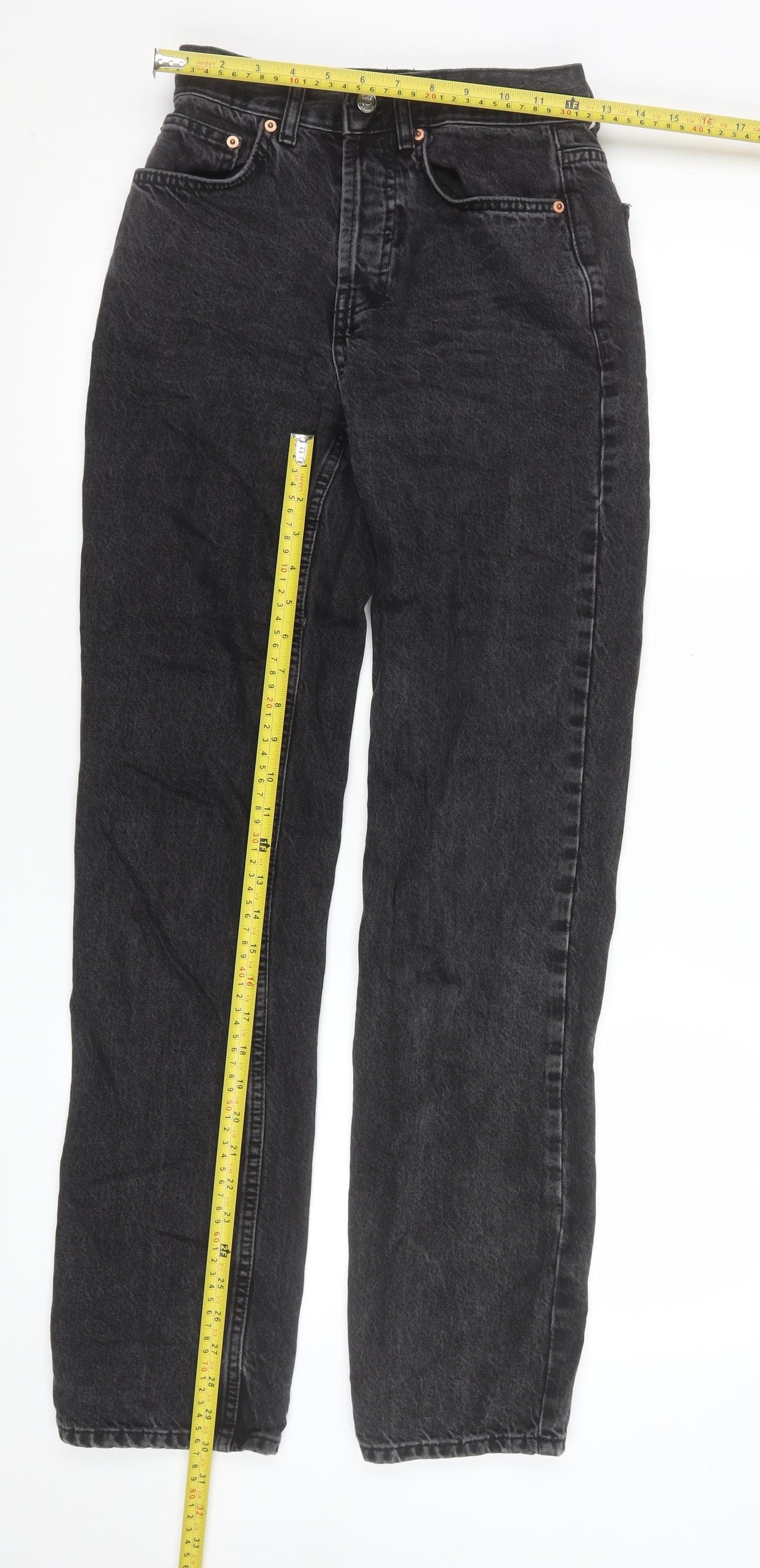 ASOS Women Black Straight High Rise Jeans Size 8 Regular 100% Cotton