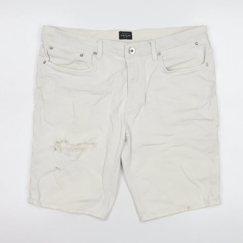 River Island Women’s White Bermuda Denim Shorts Size 36 Stretch Casual