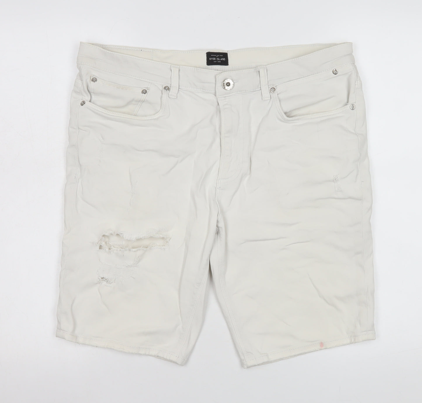 River Island Women’s White Bermuda Denim Shorts Size 36 Stretch Casual