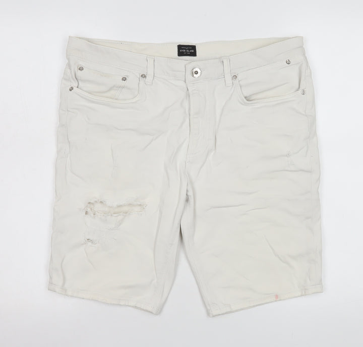 River Island Women’s White Bermuda Denim Shorts Size 36 Stretch Casual